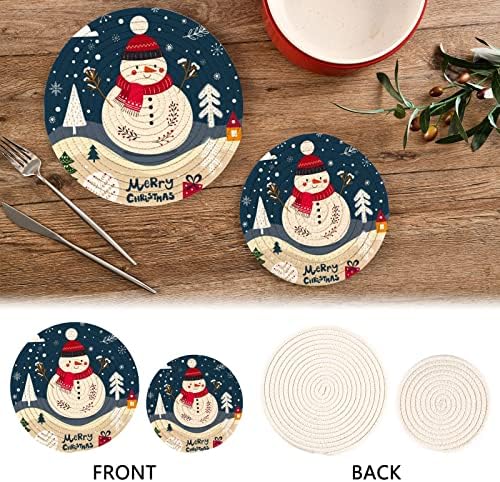 Umiriko Christmas Snowman Pot Pot Trivets Set 2 ชิ้น, potholders สำหรับการตกแต่งห้องครัว, ผ้าฝ้ายบริสุทธิ์