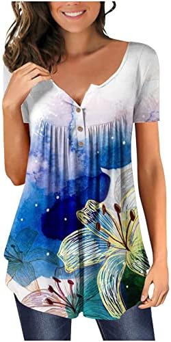 Mrgiinri Womens ฤดูร้อนแฟชั่น Tops Tops 2023 เสื้อเชิ้ตแขนสั้นเสื้อเชิ้ตเสื้อเชิ้ตเสื้อเชิ้ต Boho Floral น่ารักเสื้อยืดเสื้อยืดสำหรับเลกกิ้ง