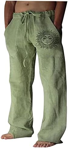 กางเกงผ้าลินิน firero สำหรับผู้ชายหลวมวินเทจพิมพ์เอวยืดหยุ่น Jogger ฤดูร้อนสีทึบสบาย ๆ