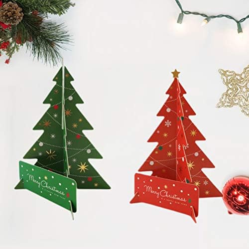 Nuobesty Christmas Centerpiece 2pcs Paper ต้นคริสต์มาส Mini Taretop ต้นคริสต์มาสต้นคริสต์มาสเดสก์ท็อปเครื่องประดับของเล่นของเล่นสีแดงและสีเขียวงานฝีมือกระดาษ