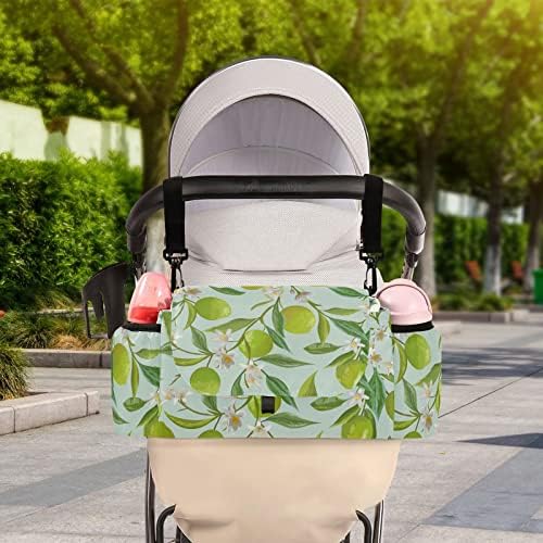 Kfbe Green Lemon Baby Baby Stroller Organisers Universal พร้อมที่ใส่ถ้วย 2 ถ้วยและสายรัดไหล่ที่ถอดออกได้ความจุขนาดใหญ่